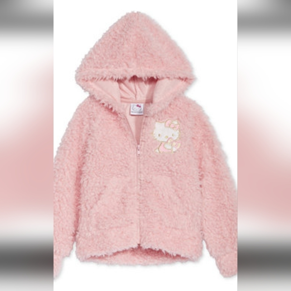 Hello Kitty Pink Girls Faux-Fur Hoodie Size S